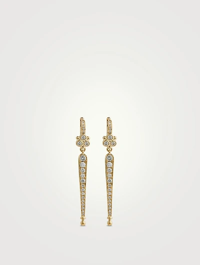 18K Gold Baton Earrings With Diamonds