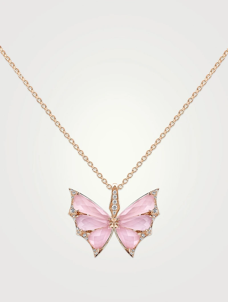 Small Fly By Night 18K Rose Gold Crystal Haze Pendant Necklace With Diamonds