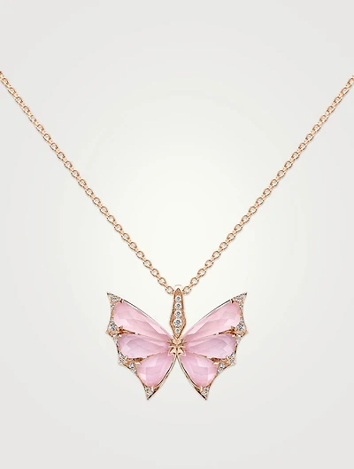 Small Fly By Night 18K Rose Gold Crystal Haze Pendant Necklace With Diamonds