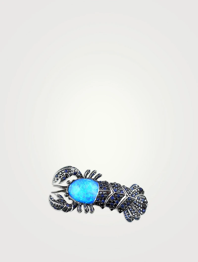 Jewels Verne 18K White Gold Lobster Ring With Black Diamonds