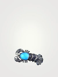 Jewels Verne 18K White Gold Lobster Ring With Black Diamonds