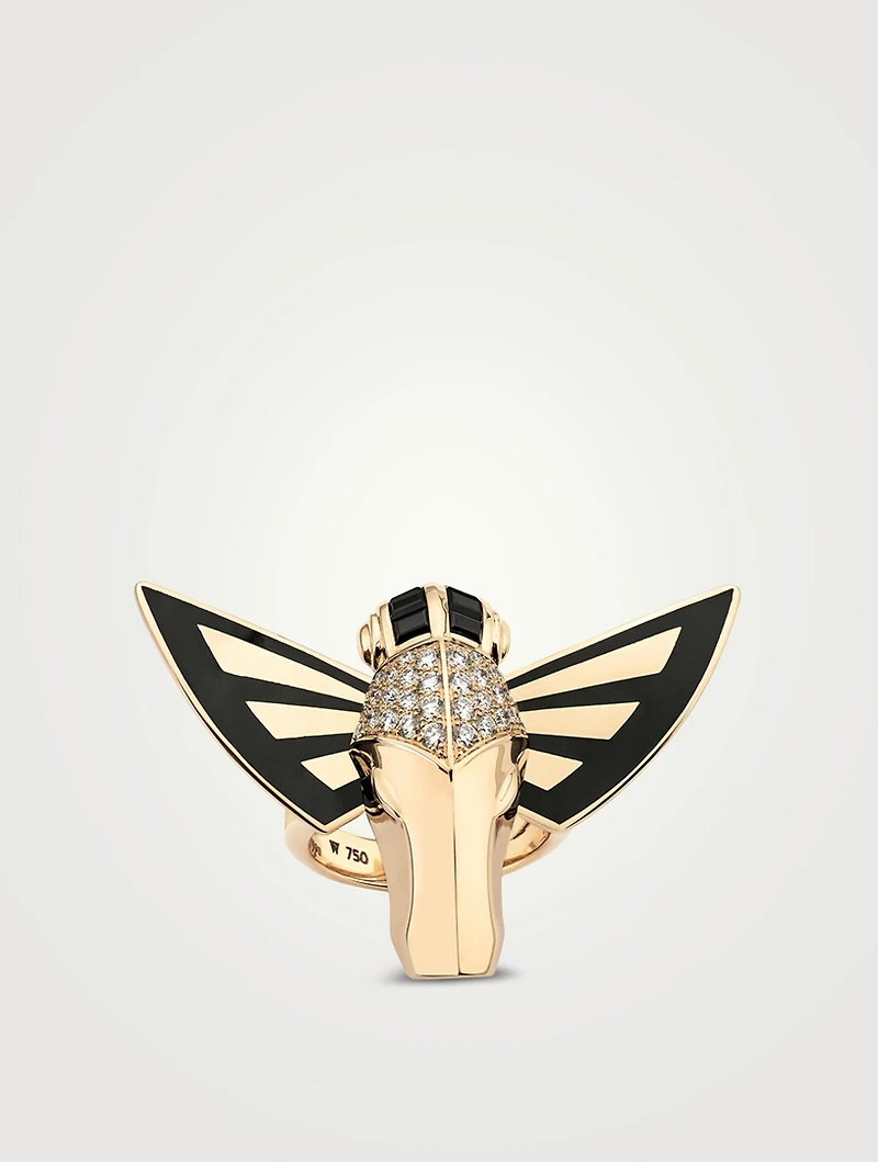 18K Gold Jitterbug Horse Fly Ring With Diamonds