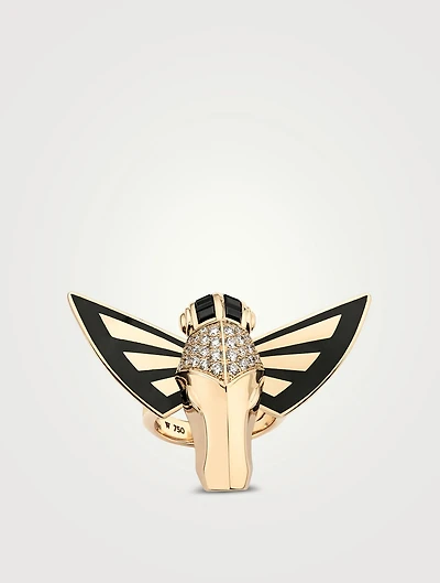 18K Gold Jitterbug Horse Fly Ring With Diamonds