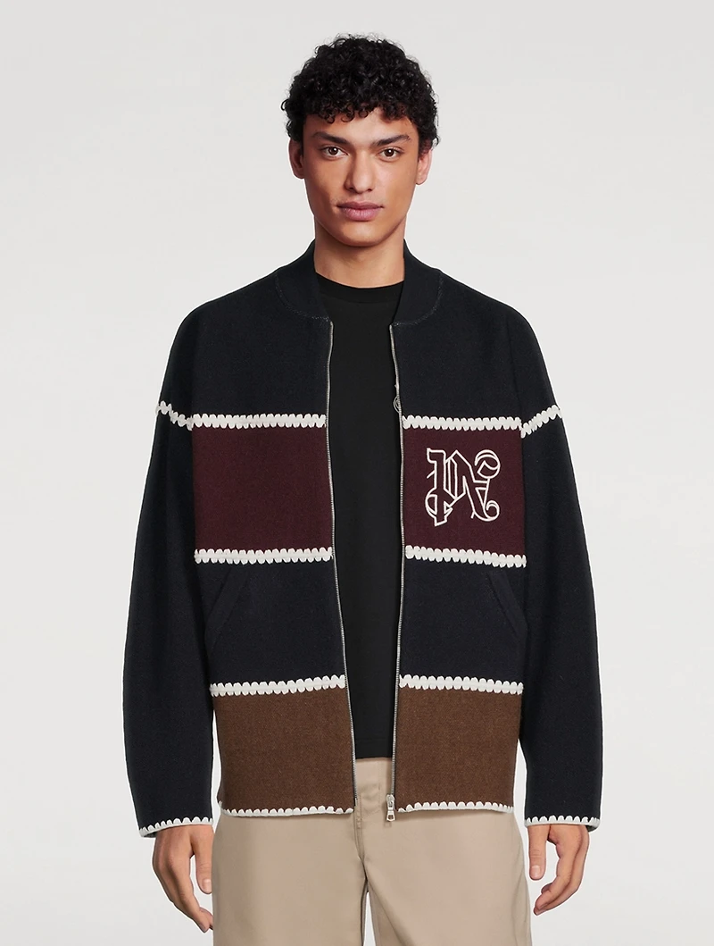 Monogram Striped Knit Bomber Jacket
