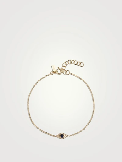 14K Gold Evil Eye Chain Bracelet With Diamonds And Sapphire