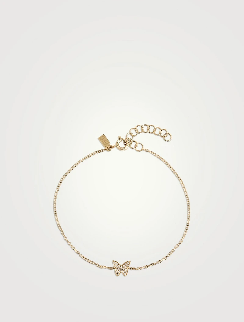 14K Gold Butterfly Bracelet With Diamonds