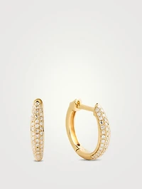 Mini 14K Gold Dome Huggie Hoop Earrings With Diamonds