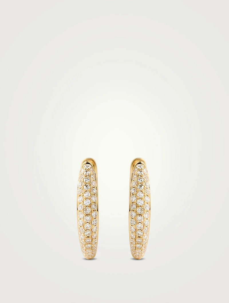 Mini 14K Gold Dome Huggie Hoop Earrings With Diamonds