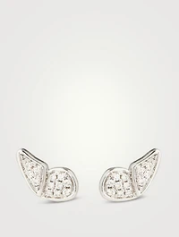 14K White Gold Flutter Stud Earrings With Diamonds