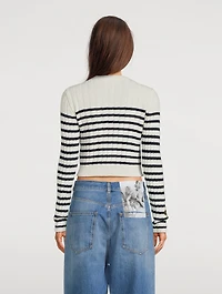 Bow-Trimmed Striped Wool Sweater