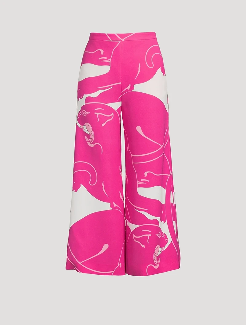 Wide-Leg Cady Trousers Panther Print
