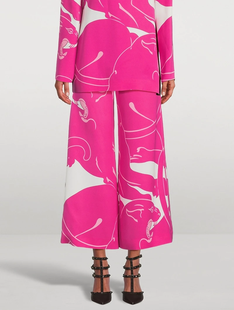 Wide-Leg Cady Trousers Panther Print