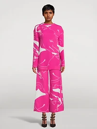 Wide-Leg Cady Trousers Panther Print