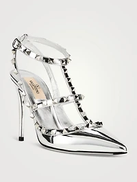 Rockstud Metallic Leather Ankle-Strap Pumps