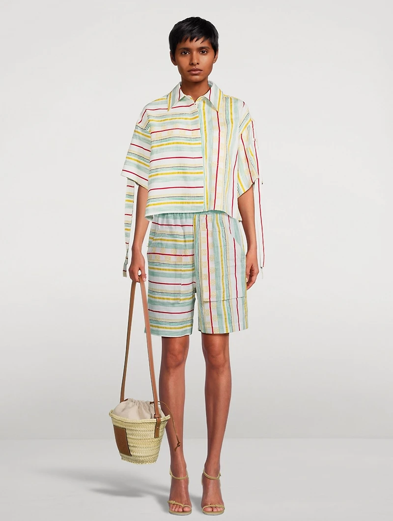 Cotton And Linen Shorts Stripe Print