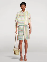 Cotton And Linen Shorts Stripe Print