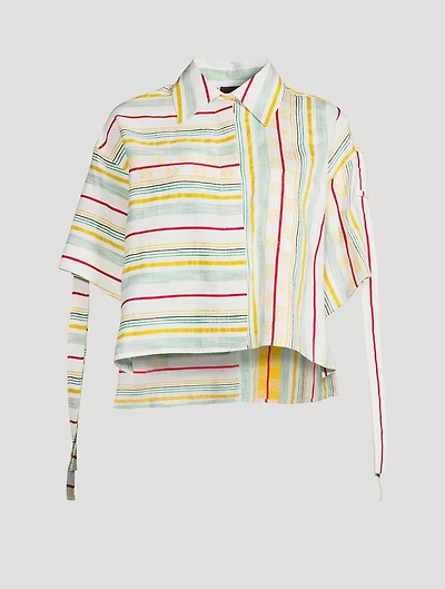 Loewe x Paula’s Ibiza Cotton Linen And Silk Cropped Shirt Striped Print