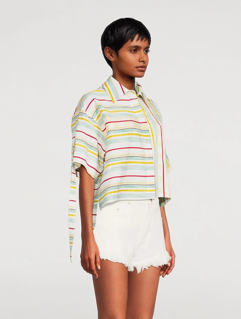 Loewe x Paula’s Ibiza Cotton Linen And Silk Cropped Shirt Striped Print