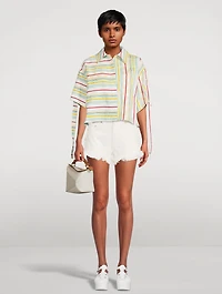 Loewe x Paula’s Ibiza Cotton Linen And Silk Cropped Shirt Striped Print