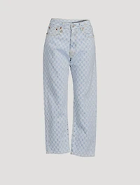 Cropped Boyfriend Jeans Checkerboard Print