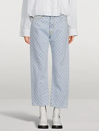 Cropped Boyfriend Jeans Checkerboard Print