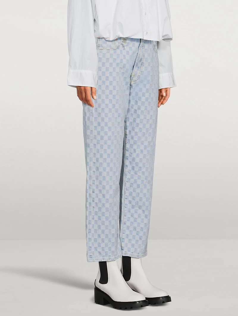 Cropped Boyfriend Jeans Checkerboard Print