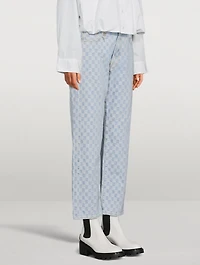 Cropped Boyfriend Jeans Checkerboard Print