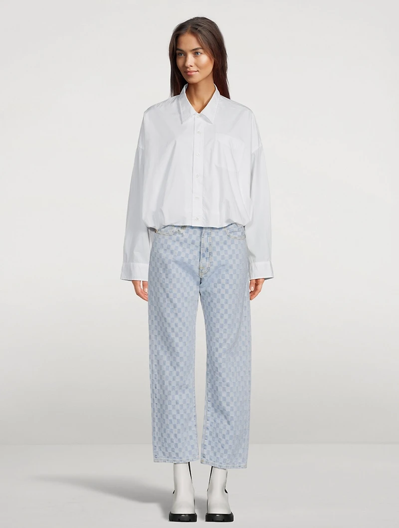 Cropped Boyfriend Jeans Checkerboard Print