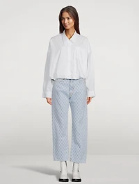 Cropped Boyfriend Jeans Checkerboard Print