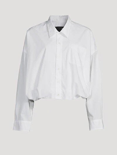 Cotton Poplin Shirt With Gathered Hem