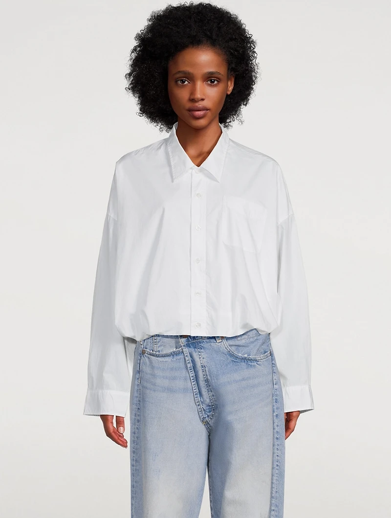 Cotton Poplin Shirt With Gathered Hem