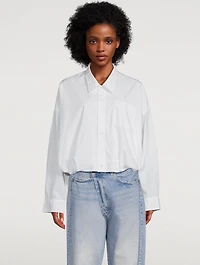 Cotton Poplin Shirt With Gathered Hem