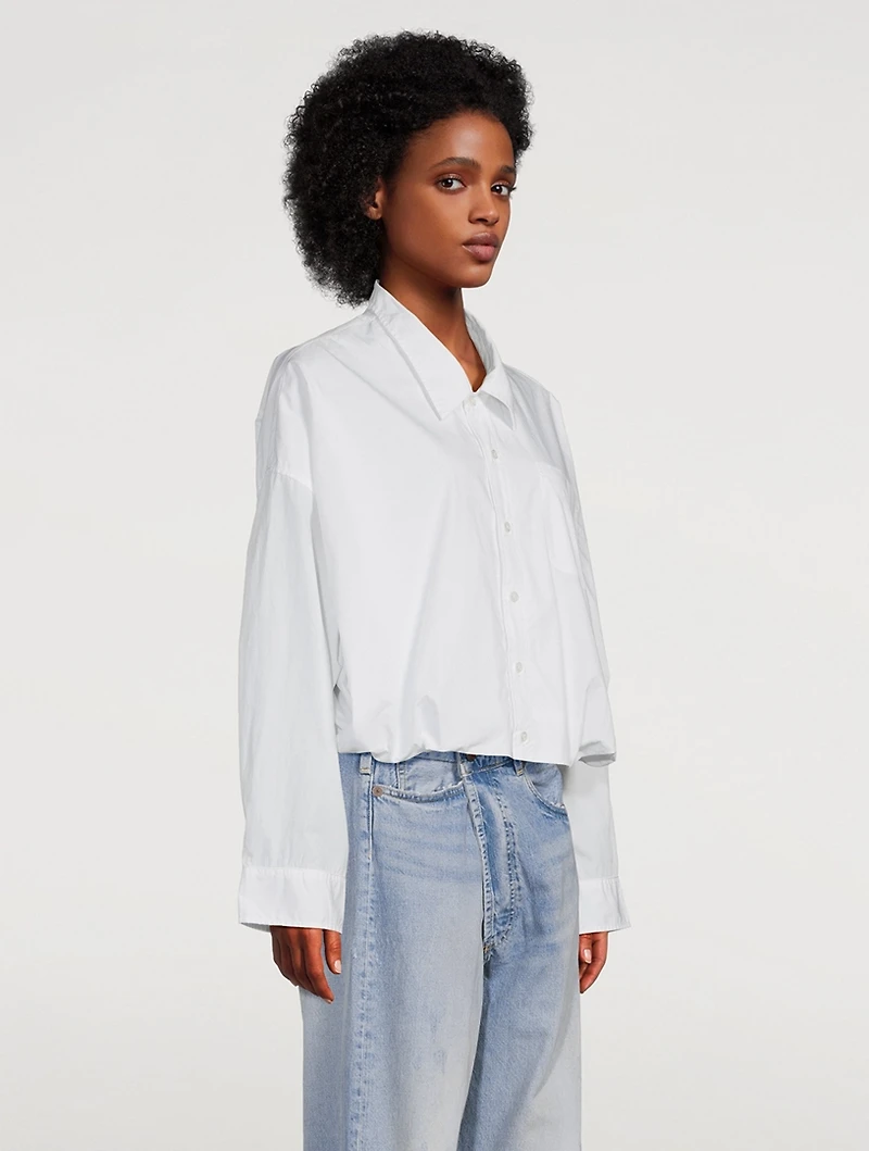 Cotton Poplin Shirt With Gathered Hem
