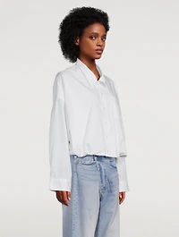 Cotton Poplin Shirt With Gathered Hem