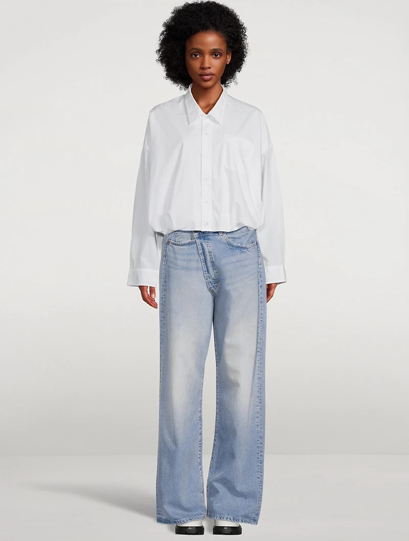 Cotton Poplin Shirt With Gathered Hem