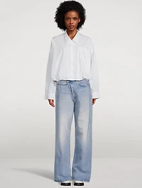 Cotton Poplin Shirt With Gathered Hem