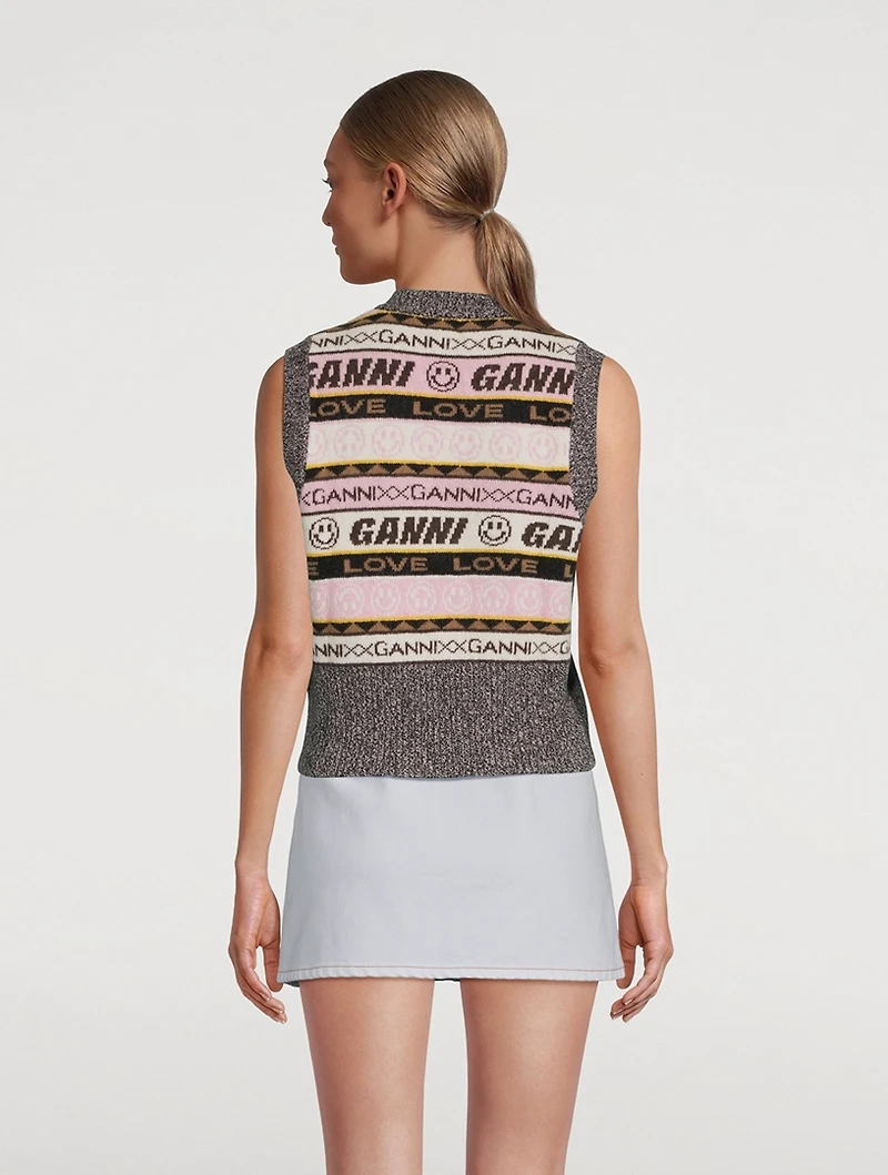 Wool-Blend Graphic V-Neck Sweater Vest