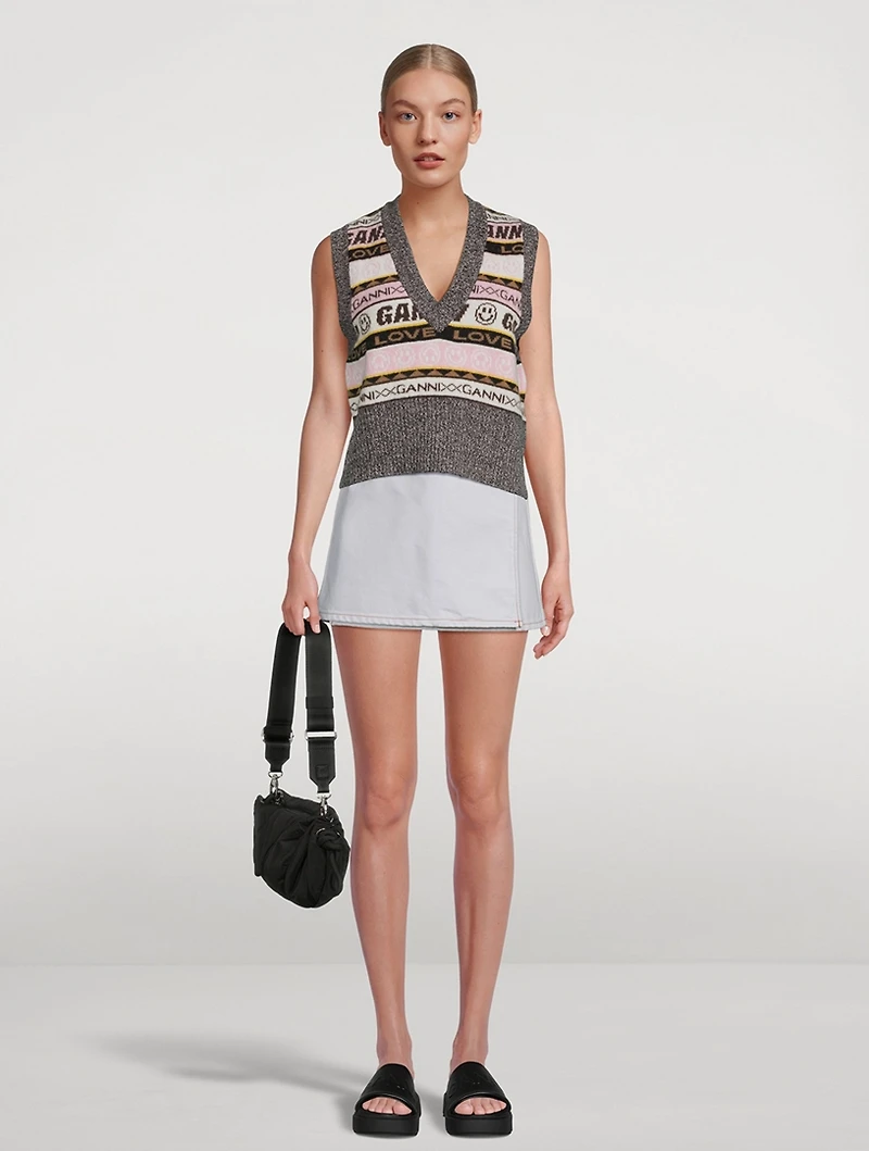Wool-Blend Graphic V-Neck Sweater Vest