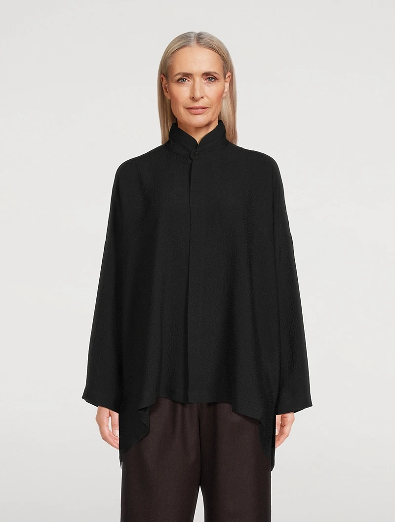 Double Stand Collar Silk Shirt
