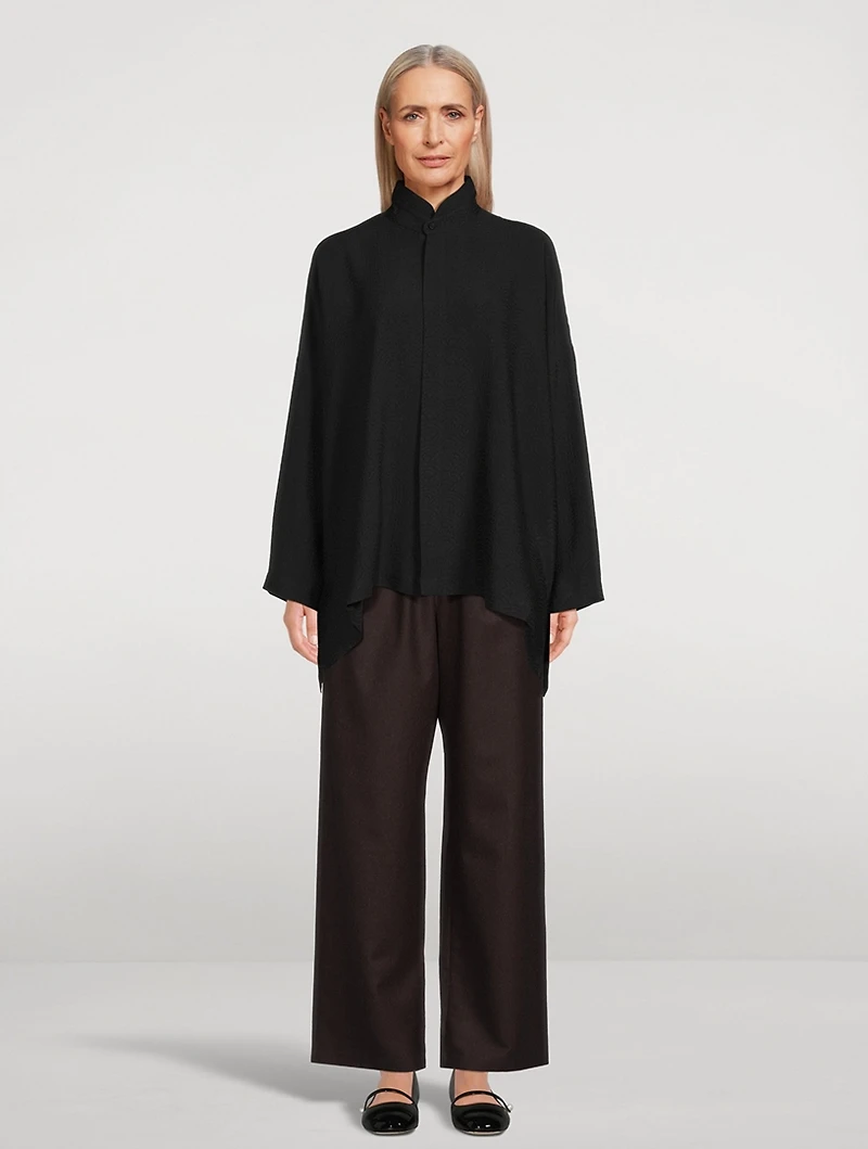 Double Stand Collar Silk Shirt