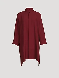 Double Stand Collar A-Line Silk Shirt