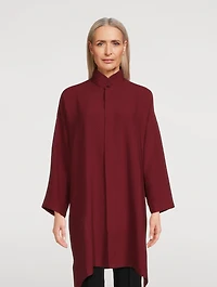 Double Stand Collar A-Line Silk Shirt