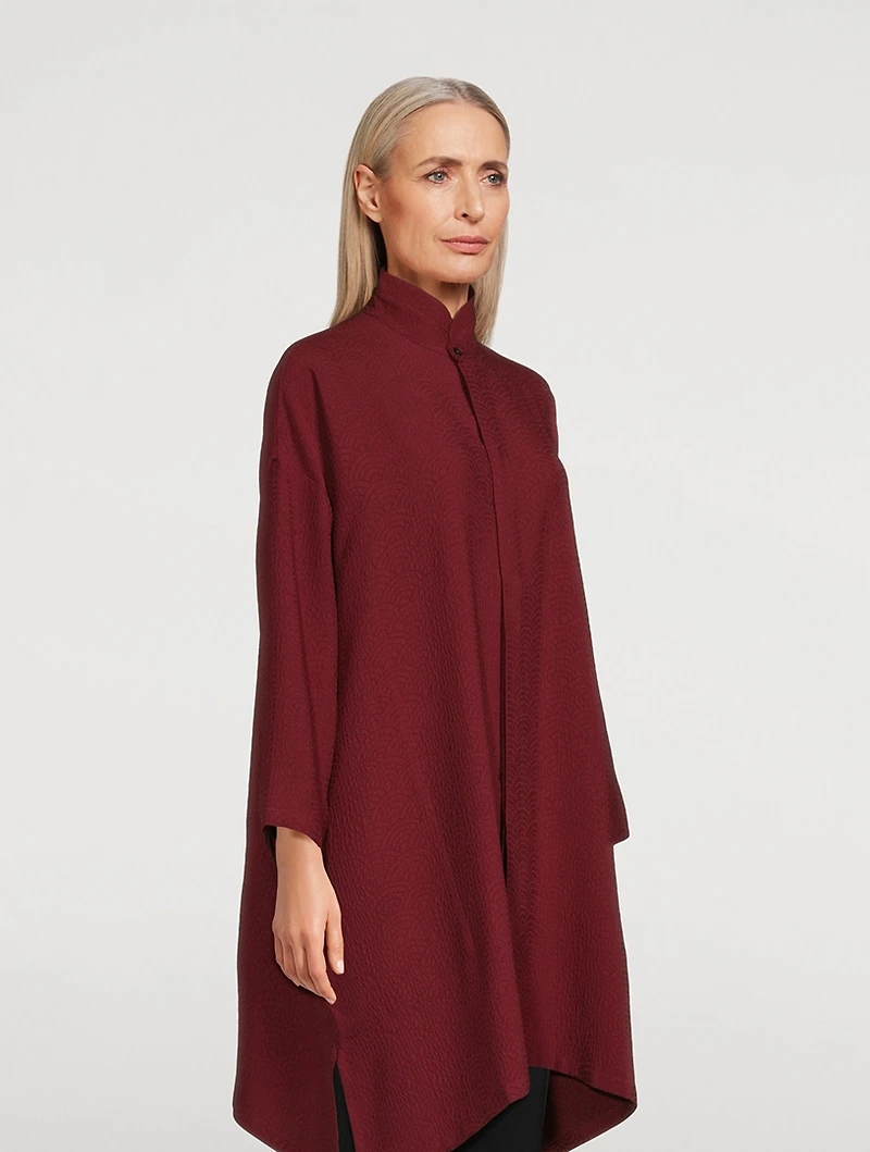 Double Stand Collar A-Line Silk Shirt
