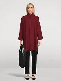 Double Stand Collar A-Line Silk Shirt