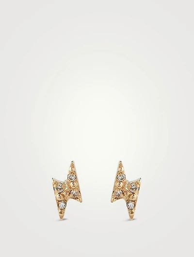 Mini Aztec 14K Gold Lightning Bolt Stud Earrings With Diamonds