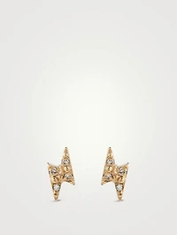 Mini Aztec 14K Gold Lightning Bolt Stud Earrings With Diamonds