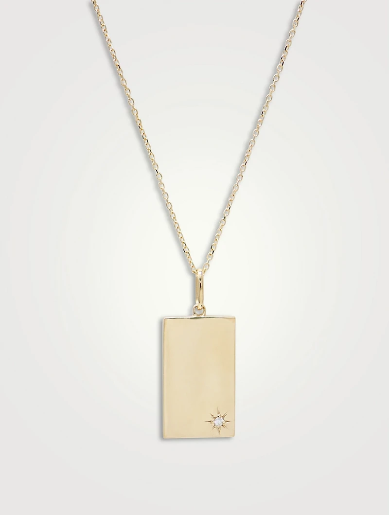 Large Love Letter 14K Gold Engravable ID Tag Pendant Necklace With Diamonds