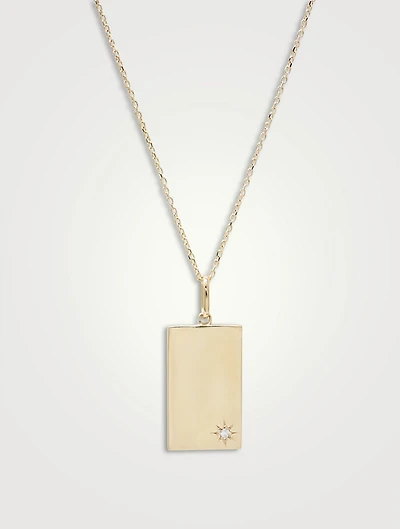 Large Love Letter 14K Gold Engravable ID Tag Pendant Necklace With Diamonds