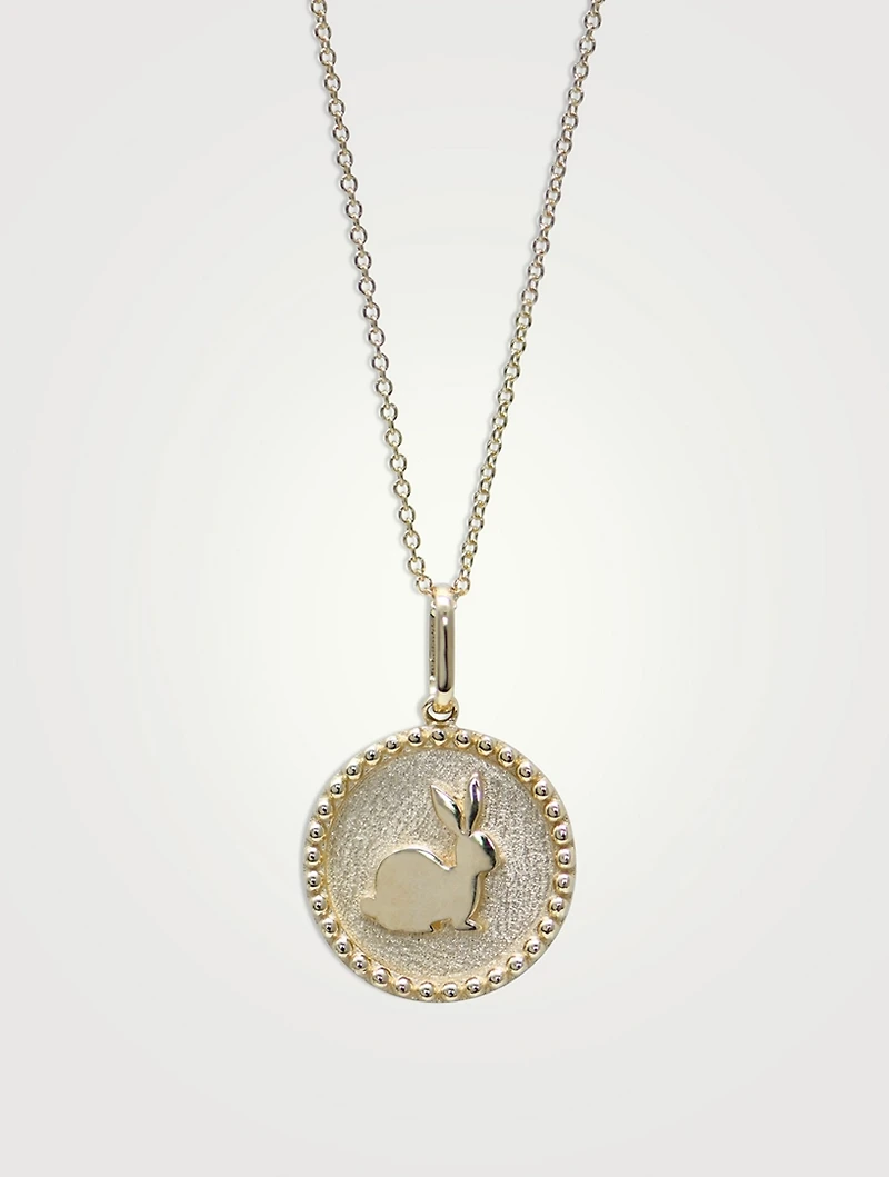 Dew Drop 14K Gold Year Of The Rabbit Medallion Necklace