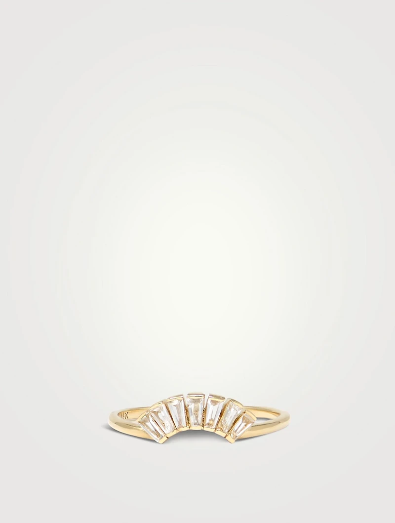 Cléo 14K Gold Deco Fan Ring With White Topaz